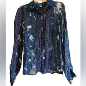 Vintage‎ Christian Lacroix Tie-dye Crochet Button Up Blouse Women's Size 4-6